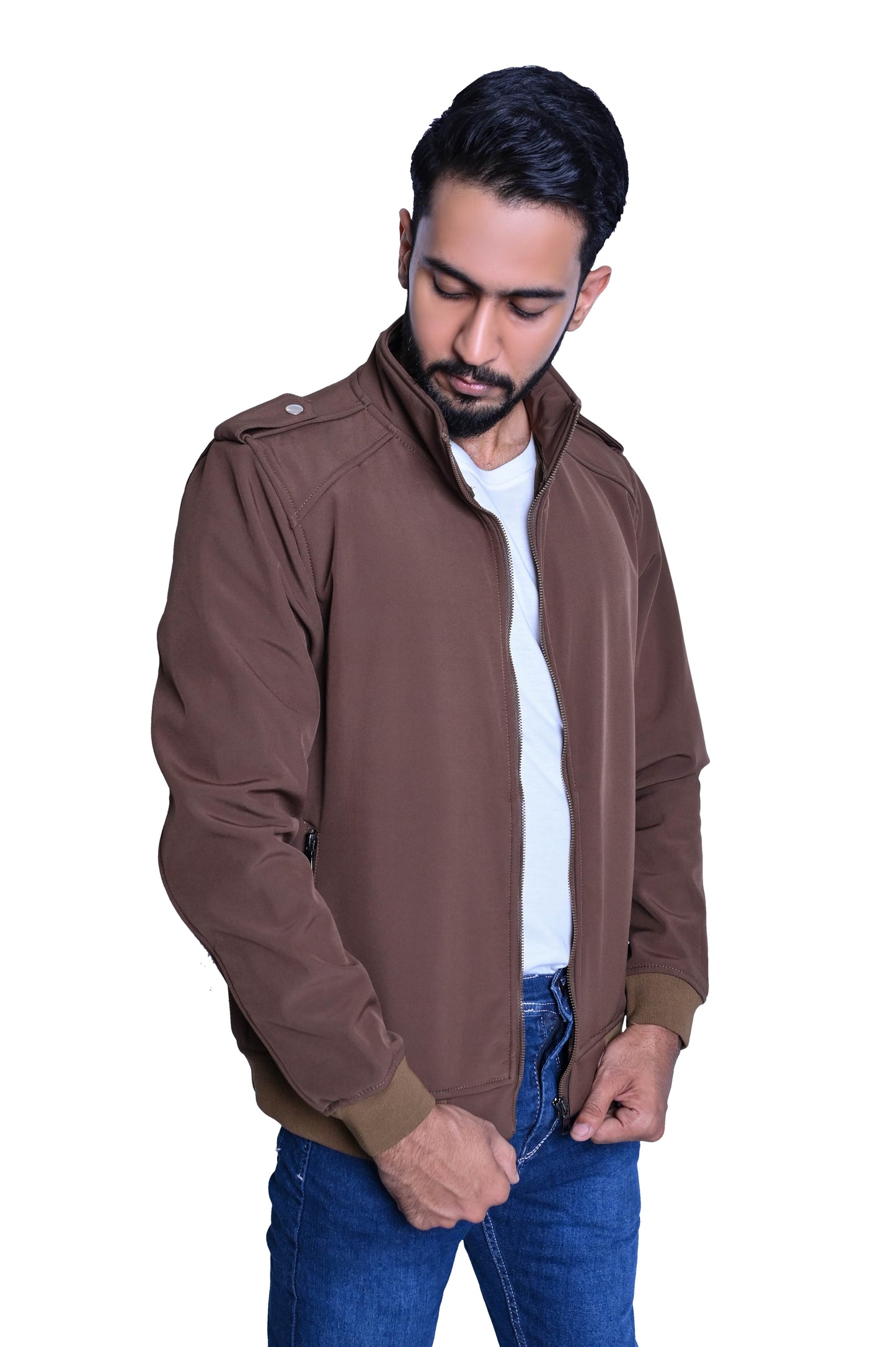 Men's Stylish Brown Jacket with Shoulder Button Flappers