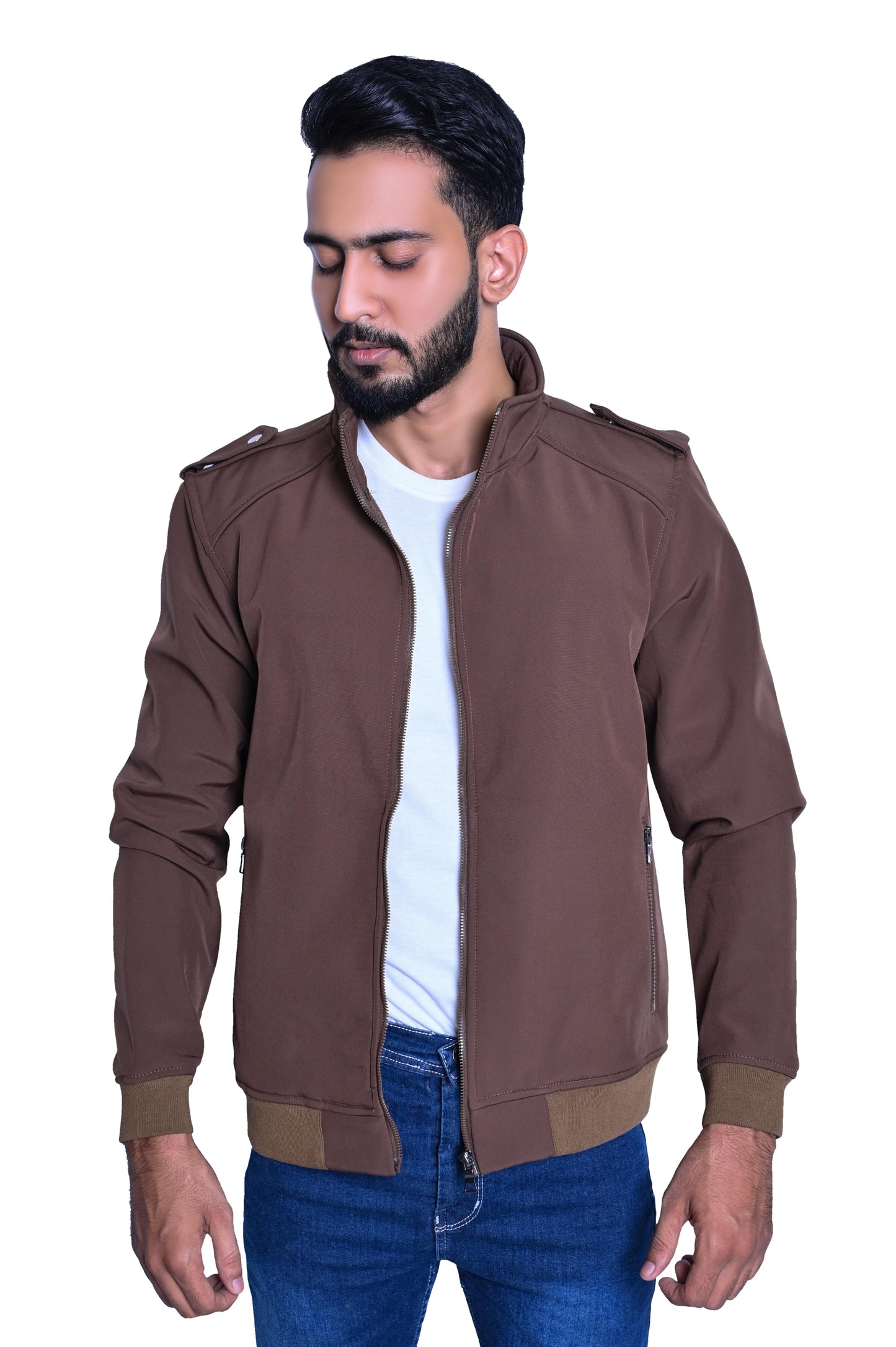 Men's Stylish Brown Jacket with Shoulder Button Flappers