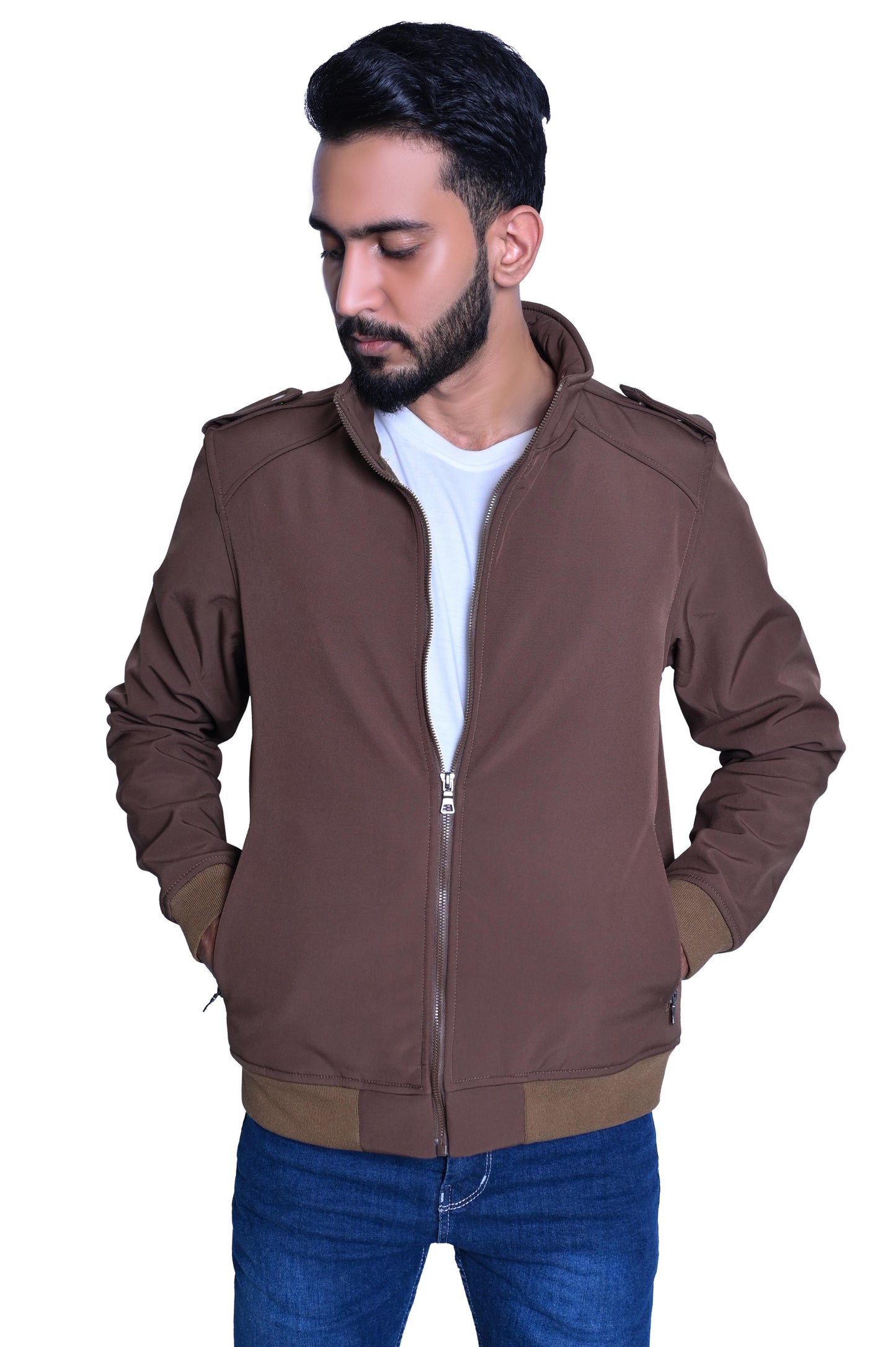 Men's Stylish Brown Jacket with Shoulder Button Flappers
