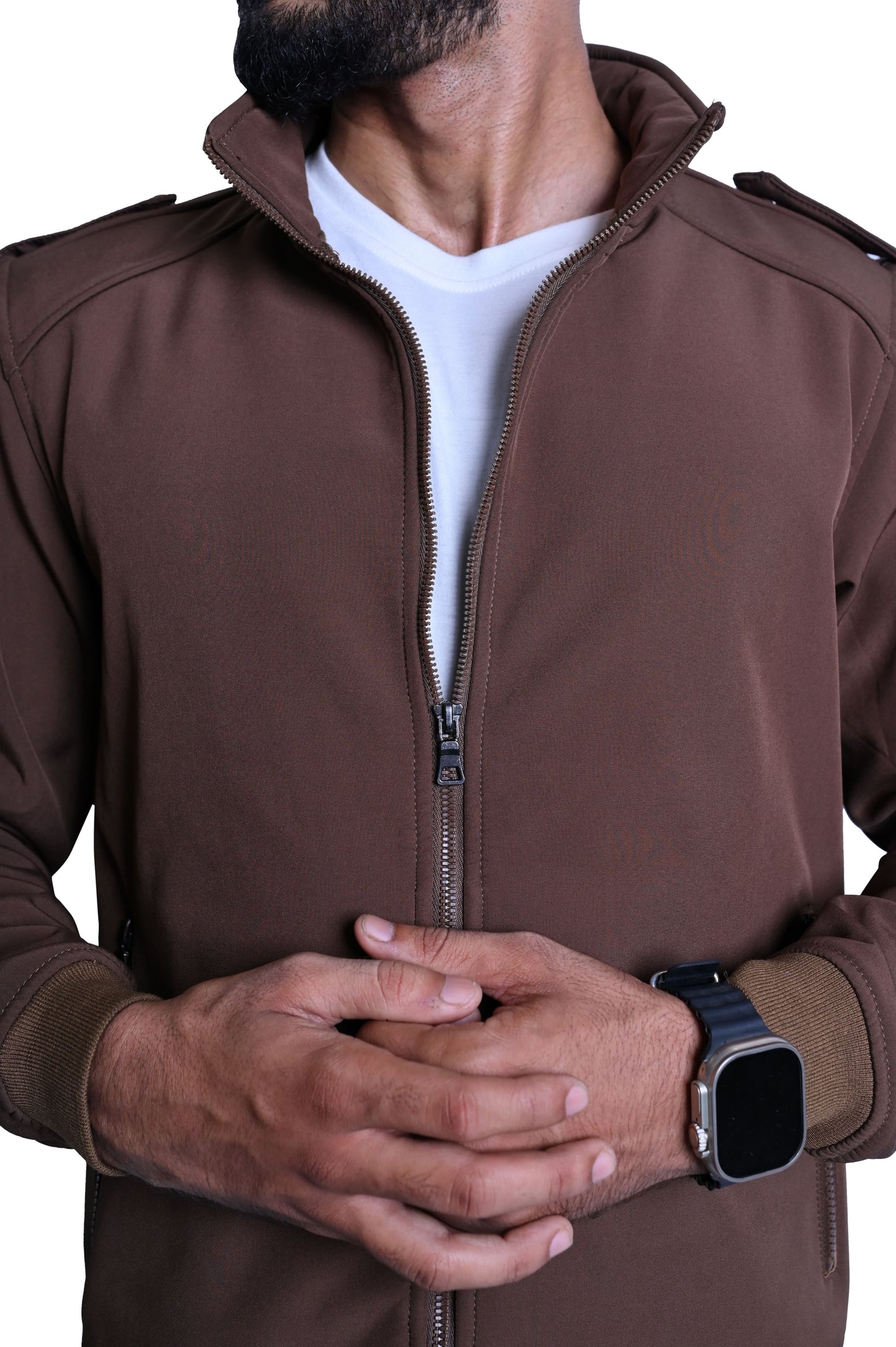 Men's Stylish Brown Jacket with Shoulder Button Flappers