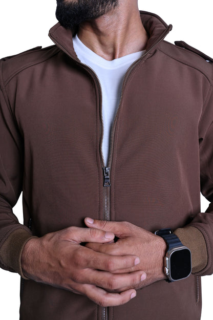 Men's Stylish Brown Jacket with Shoulder Button Flappers