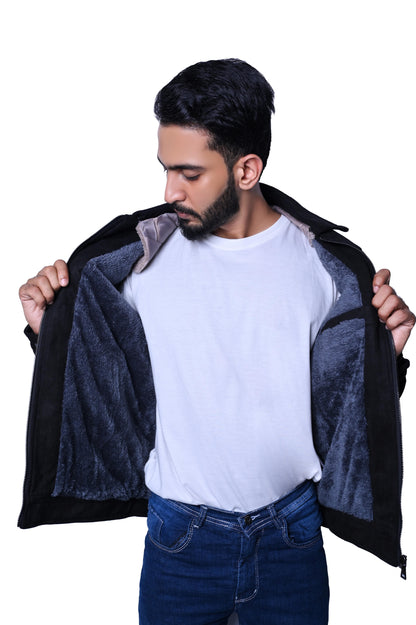 Men's Warm Shearling Jacket with Removable Collar