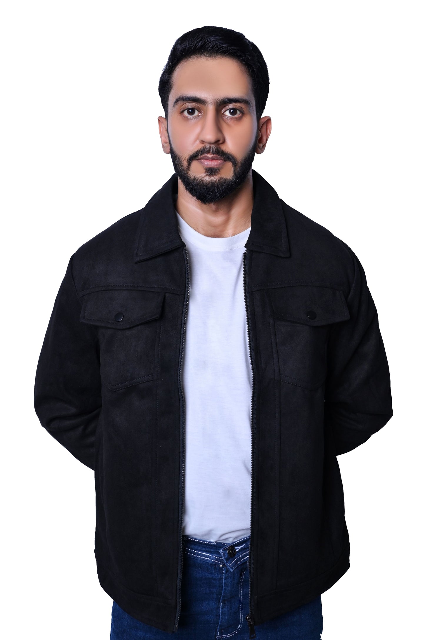 Men's Warm Shearling Jacket with Removable Collar