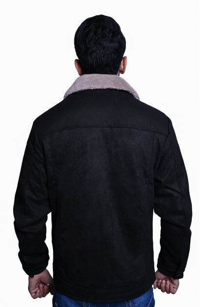 Men's Warm Shearling Jacket with Removable Collar