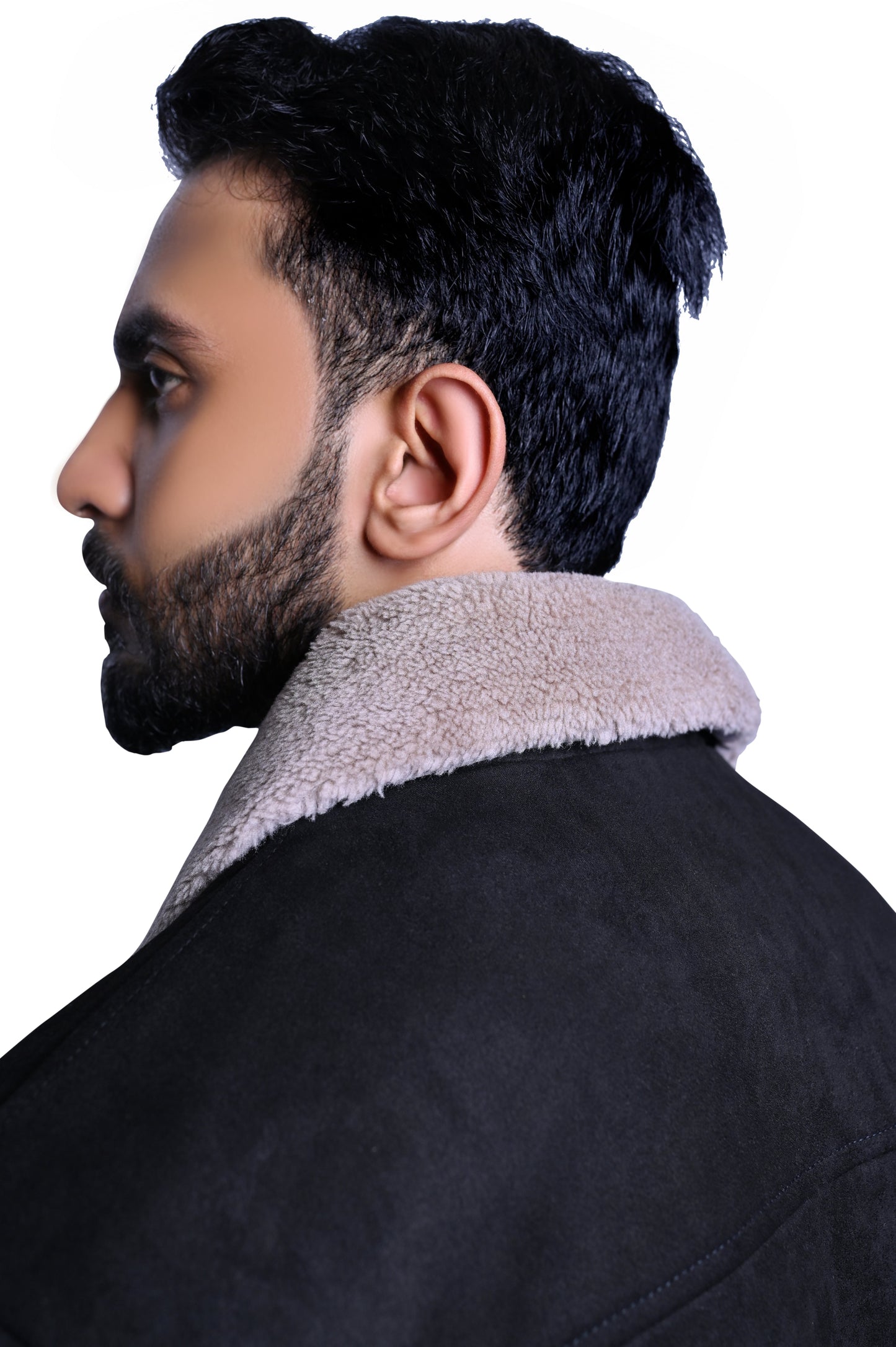 Men's Warm Shearling Jacket with Removable Collar