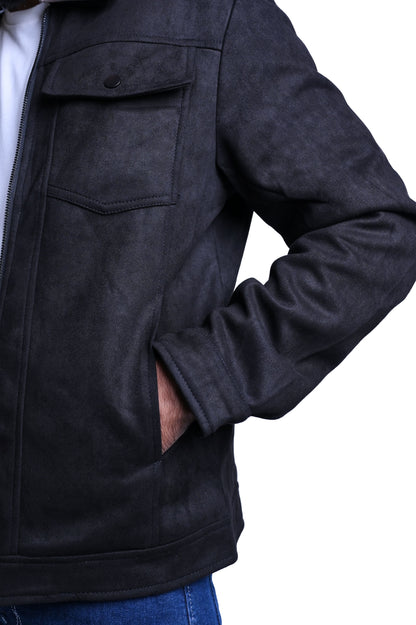 Men's Warm Shearling Jacket with Removable Collar
