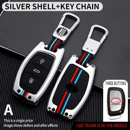 Zinc Alloy + Silicone Car Key Case Cover Fob Holder for Hyundai Tucson