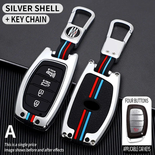 Zinc Alloy + Silicone Car Key Case Cover Fob Holder for Hyundai Tucson